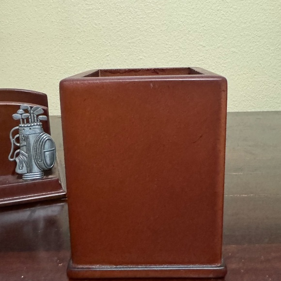 Vintage Desktop Wood and Pewter Mail Organizer Pen Holder Golf Theme - Picture 4 of 9